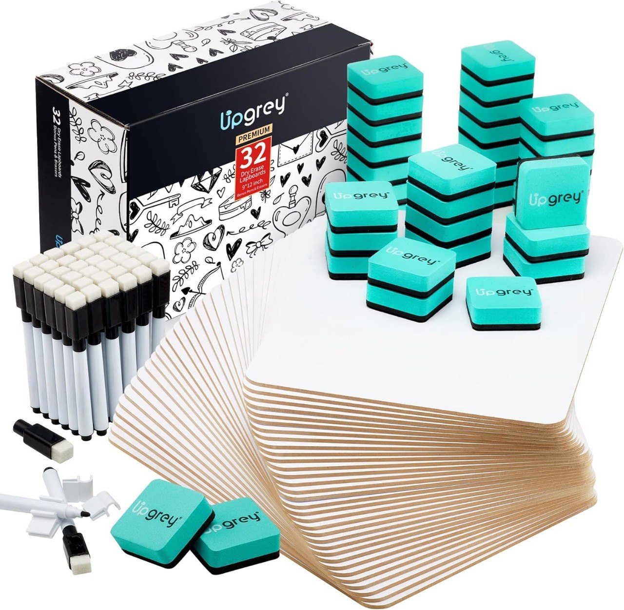 32 Pack Double-Sided Dry Erase Lapboards Set