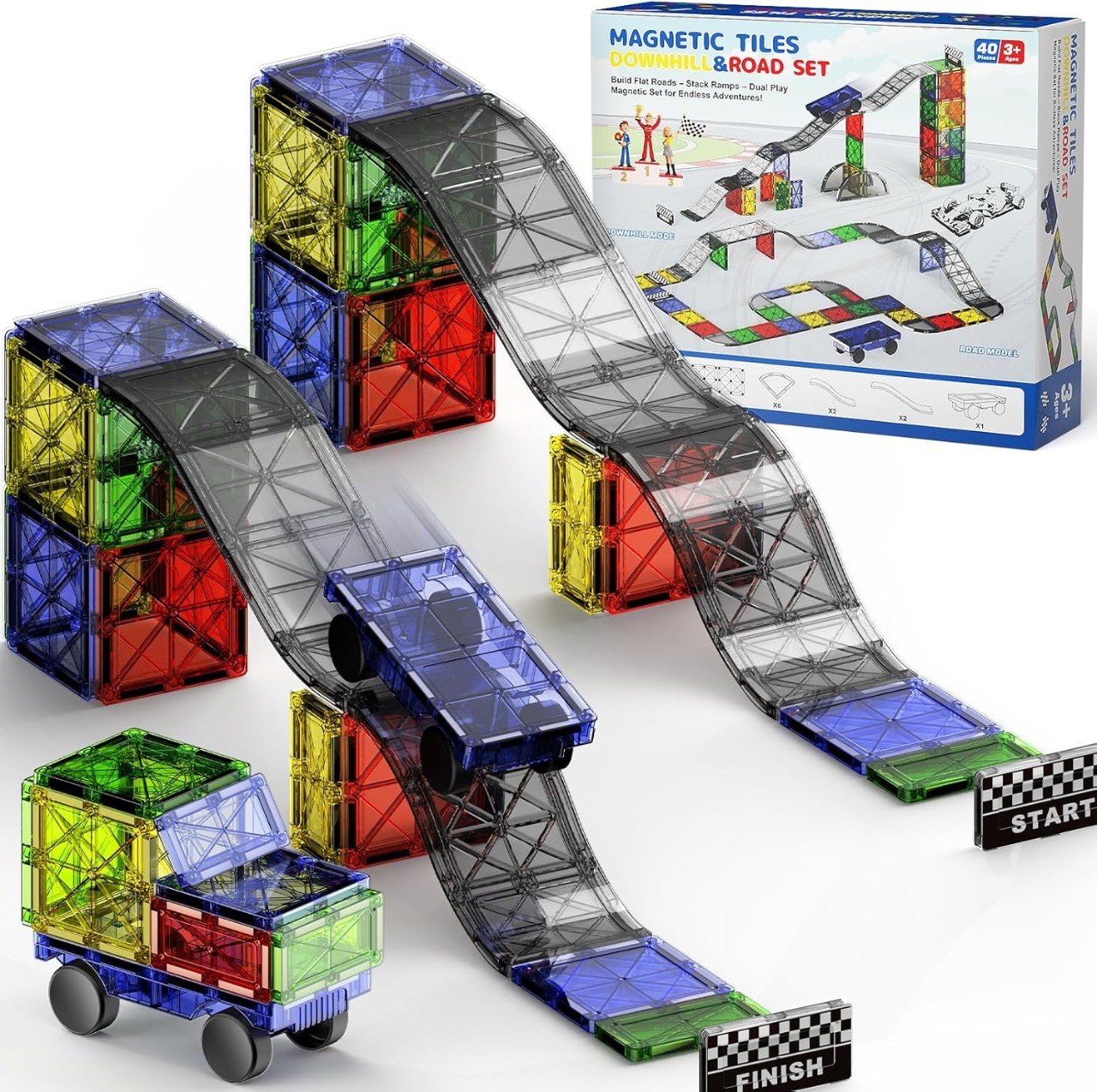 40 Piece Magnetic Race Track Tiles Set with Car