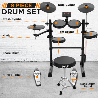 7-Piece Pyle Electronic Drum Set with MIDI Support