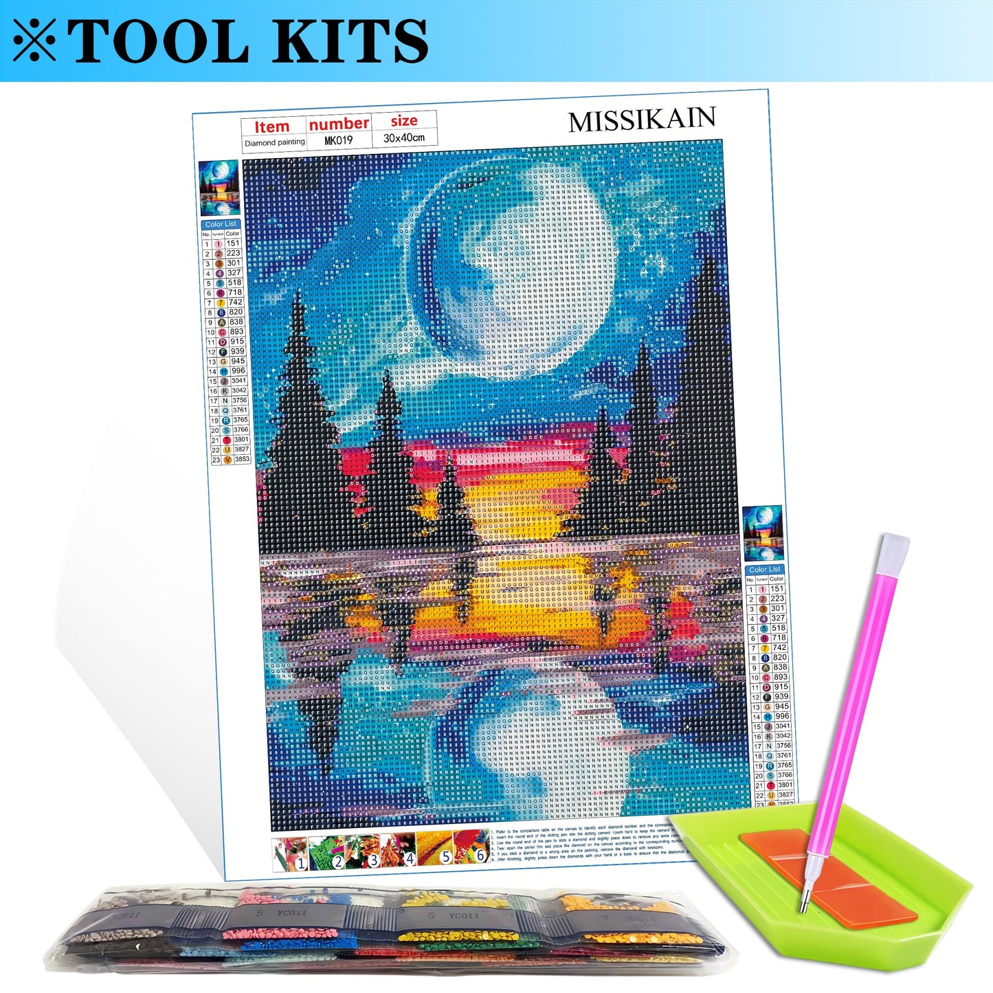 MISSIKAIN 5D Diamond Painting Art Kits for Adults Moon Reflection, DIY Abstract Landscape Diamond Painting Arts Crafts for Home Decor Gift, Paint with Diamonds by Numbers for Beginners, 12x16 Inch