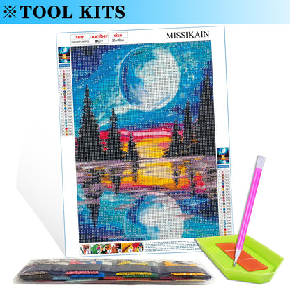 MISSIKAIN 5D Diamond Painting Art Kits for Adults Moon Reflection, DIY Abstract Landscape Diamond Painting Arts Crafts for Home Decor Gift, Paint with Diamonds by Numbers for Beginners, 12x16 Inch