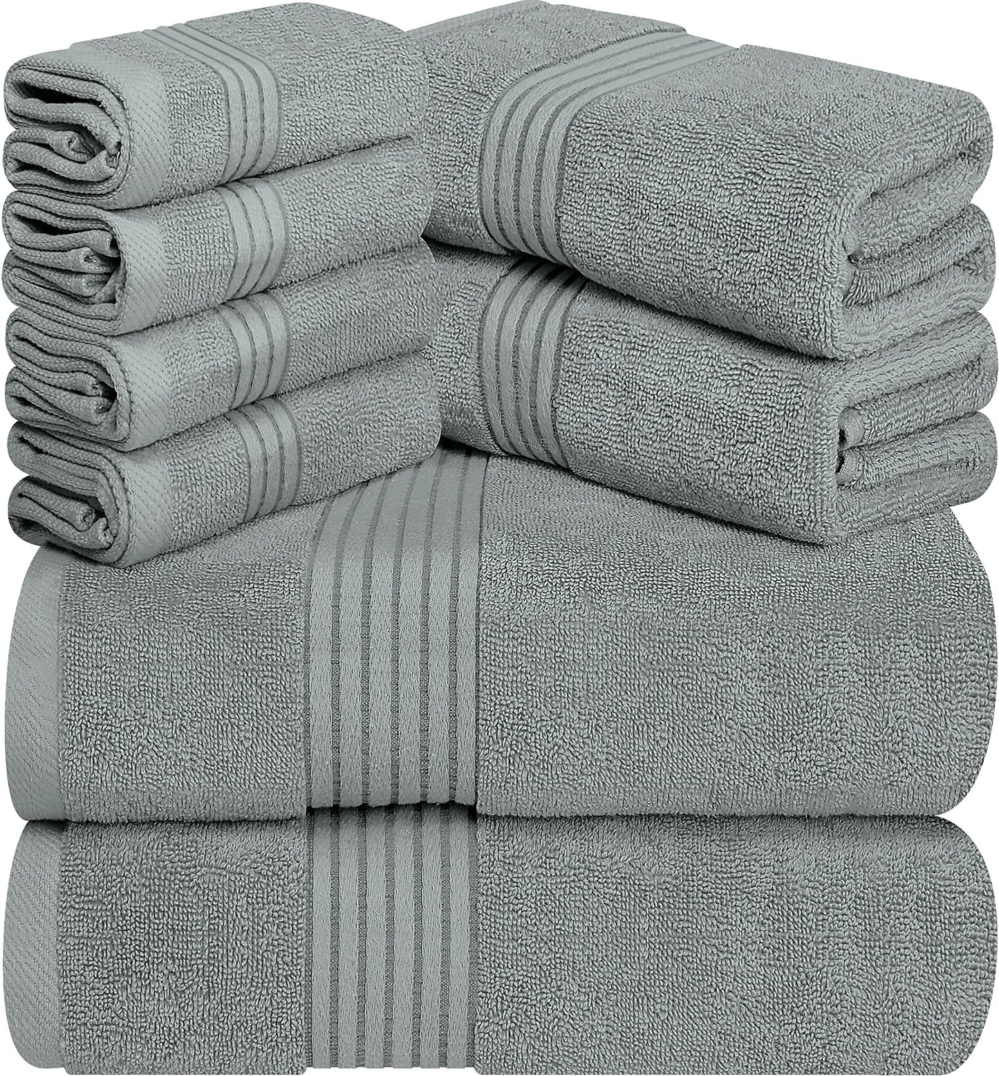 Utopia Towels 8-Piece Premium Towel Set, 2 Bath Towels, 2 Hand Towels, and 4 Wash Cloths, 100% Ring Spun Cotton Highly Absorbent Towels for Bathroom, Sports, and Hotel (Cool Grey)