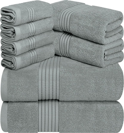 Utopia Towels 8-Piece Premium Towel Set, 2 Bath Towels, 2 Hand Towels, and 4 Wash Cloths, 100% Ring Spun Cotton Highly Absorbent Towels for Bathroom, Sports, and Hotel (Cool Grey)