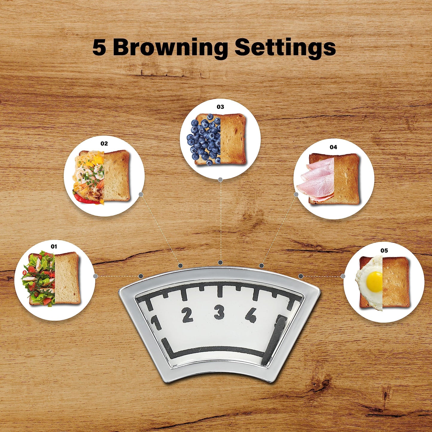Simple Deluxe 1.5" Wide Slot 2-Slice Toaster, 5 Browning Setting and 3 Function, Retro Stainless-Steel Style, Removable Crumb Tray, Kitchen Essentials, for Bagel, Black