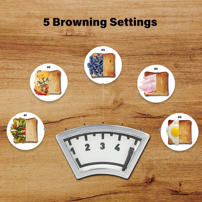 Simple Deluxe 1.5" Wide Slot 2-Slice Toaster, 5 Browning Setting and 3 Function, Retro Stainless-Steel Style, Removable Crumb Tray, Kitchen Essentials, for Bagel, Black
