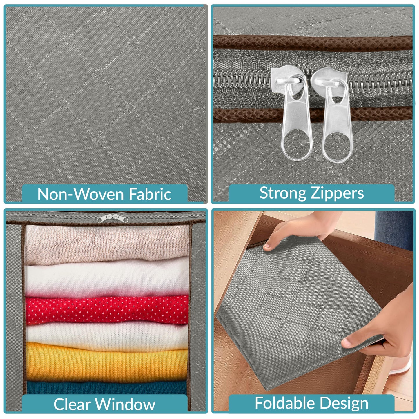 Royale Large Capacity 4 Pack Clothes Storage Bag Organizer with Strong Handle - 90L Fabric Bag- Zipper Closure - Storage Container for Organizing Bedroom, Closet, Clothing, Comforter with Clear Window