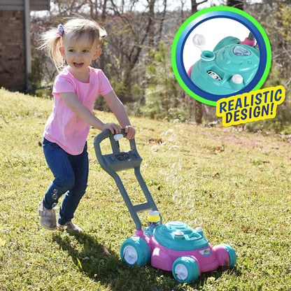 Sunny Days Entertainment Bubble-N-Go Toy Lawn Mower with Refill Solution | Pink Bubble Blowing Toy - Maxx Bubbles