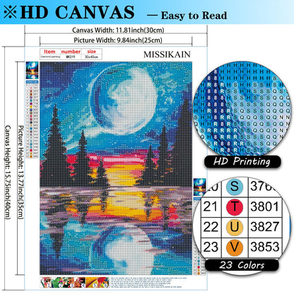 MISSIKAIN 5D Diamond Painting Art Kits for Adults Moon Reflection, DIY Abstract Landscape Diamond Painting Arts Crafts for Home Decor Gift, Paint with Diamonds by Numbers for Beginners, 12x16 Inch