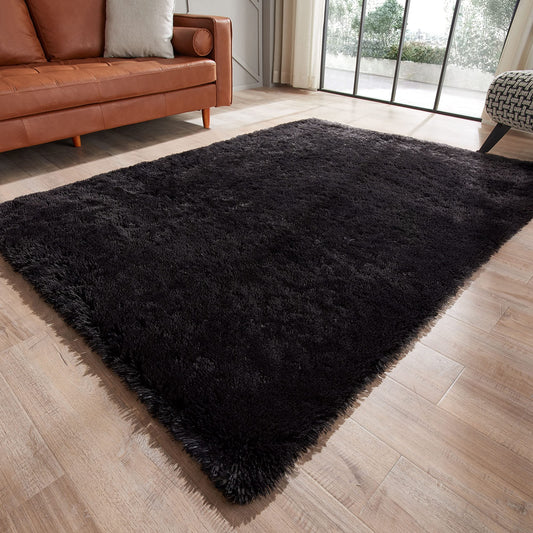 GKLUCKIN Shag Ultra Soft Area Rug, Fluffy 5'X7' Solid Black Rugs Plush Fuzzy Non-Skid Indoor Faux Fur Rugs Furry Carpets for Living Room Bedroom Nursery Kids Playroom Decor