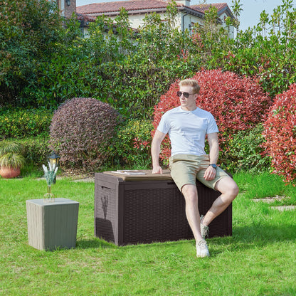 YITAHOME 100 Gallon Large Resin Deck Box Outdoor Storage with Cushion for Patio Furniture,Outdoor Cushions,Garden and Pool Supplies-Waterproof,Lockable (Brown)