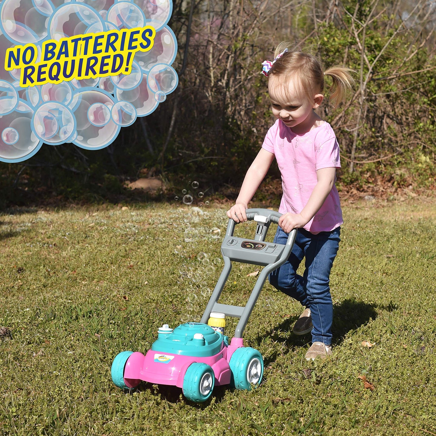 Sunny Days Entertainment Bubble-N-Go Toy Lawn Mower with Refill Solution | Pink Bubble Blowing Toy - Maxx Bubbles