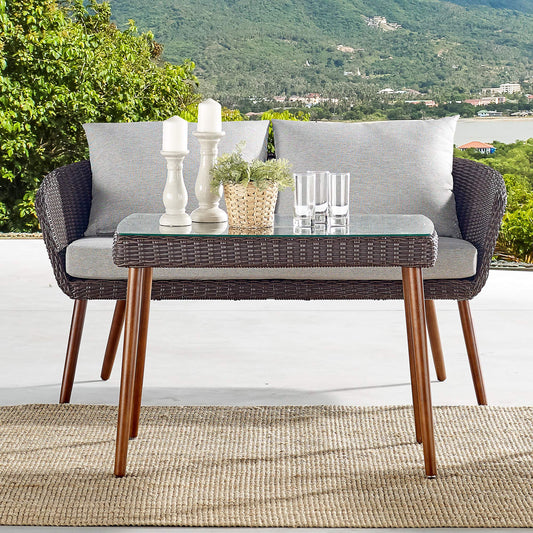 Athens All-Weather Wicker Outdoor 26" H Cocktail Table with Glass Top