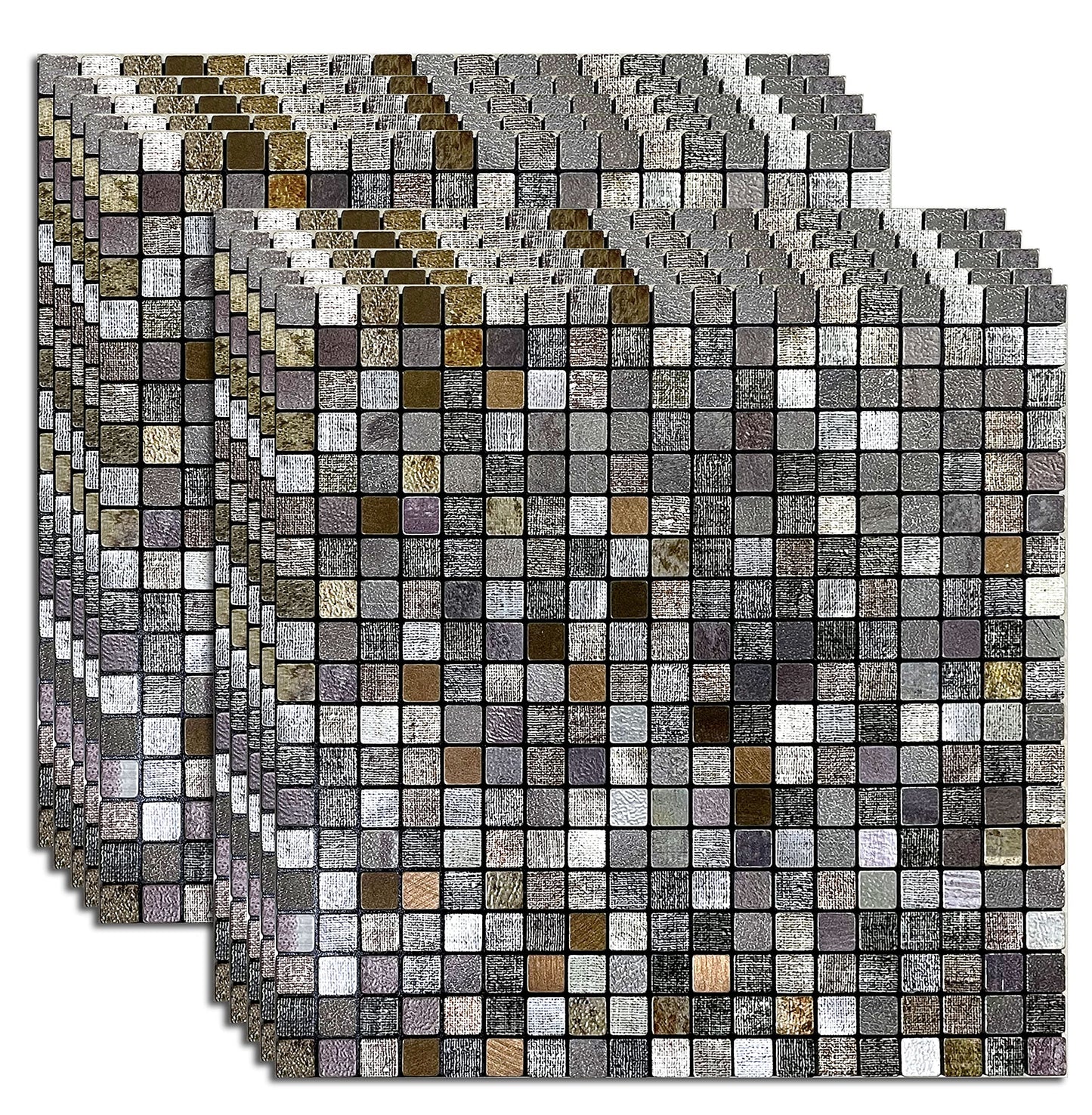 XUANINY Peel and Stick Backsplash Tiles for Kitchen,Bathroom,Fireplace,Self Adhesive Metal Aluminum Mosaic (12"x12") (10, Coffee + Gray Printing)