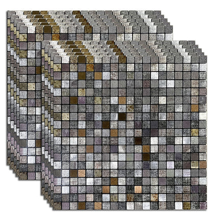 XUANINY Peel and Stick Backsplash Tiles for Kitchen,Bathroom,Fireplace,Self Adhesive Metal Aluminum Mosaic (12"x12") (10, Coffee + Gray Printing)