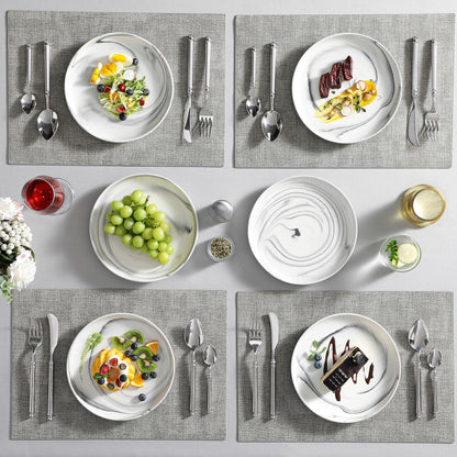 MALACASA Dinner Plate 6-Piece Set, 8.5 Inch Porcelain Salad Dessert Round Plates, Serving Dishes, Dinnerware Sets, Kitchen Dinner Plates for Appetizer, Pasta, Marble Grey, Series REG
