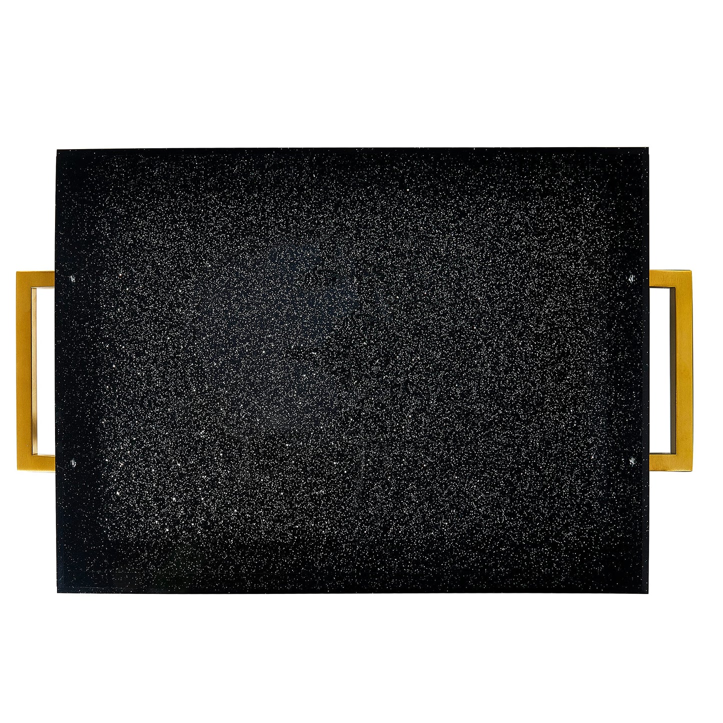 Acrylic Serving Tray with Gold Handles, 16" x 12" Decorative Trays for Coffee Table, Spill Proof Food Drinks Server, Ottoman Tray for Countertop, Kitchen, Vanity, Serving Party Platter (Black Glitter)