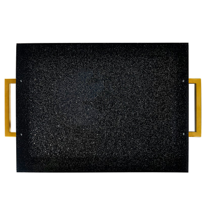 Acrylic Serving Tray with Gold Handles, 16" x 12" Decorative Trays for Coffee Table, Spill Proof Food Drinks Server, Ottoman Tray for Countertop, Kitchen, Vanity, Serving Party Platter (Black Glitter)