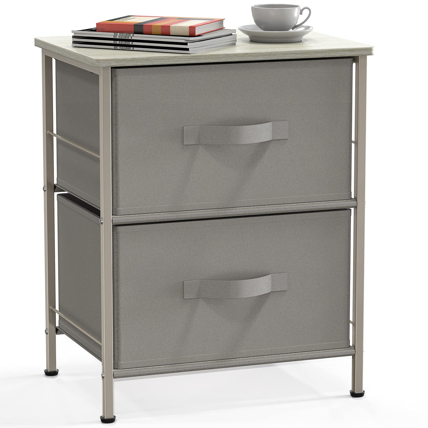 Simple Houseware Nightstands Dresser for Bedroom 2-Tier Organizer Drawer Storage Tower, Grey