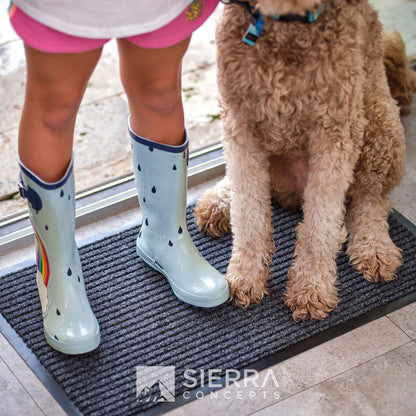 Sierra Concepts Front Door Mat Welcome Floor Mats - Entryway Indoor Outdoor Entrance Doormat, Patio, Porch, Muddy Shoe, Inside Outside Low Profile, 30x17 inches, 2-Pack Gray