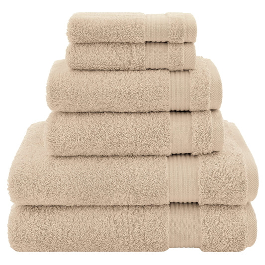 American Veteran Towel, 100% Cotton Turkish 6 Piece Towel Set, Luxury Towels Set of 6 for Bathroom Essentials, 2 Bath Towels 2 Hand Towels 2 Washcloths, Beige