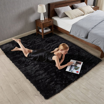 GKLUCKIN Shag Ultra Soft Area Rug, Fluffy 5'X7' Solid Black Rugs Plush Fuzzy Non-Skid Indoor Faux Fur Rugs Furry Carpets for Living Room Bedroom Nursery Kids Playroom Decor