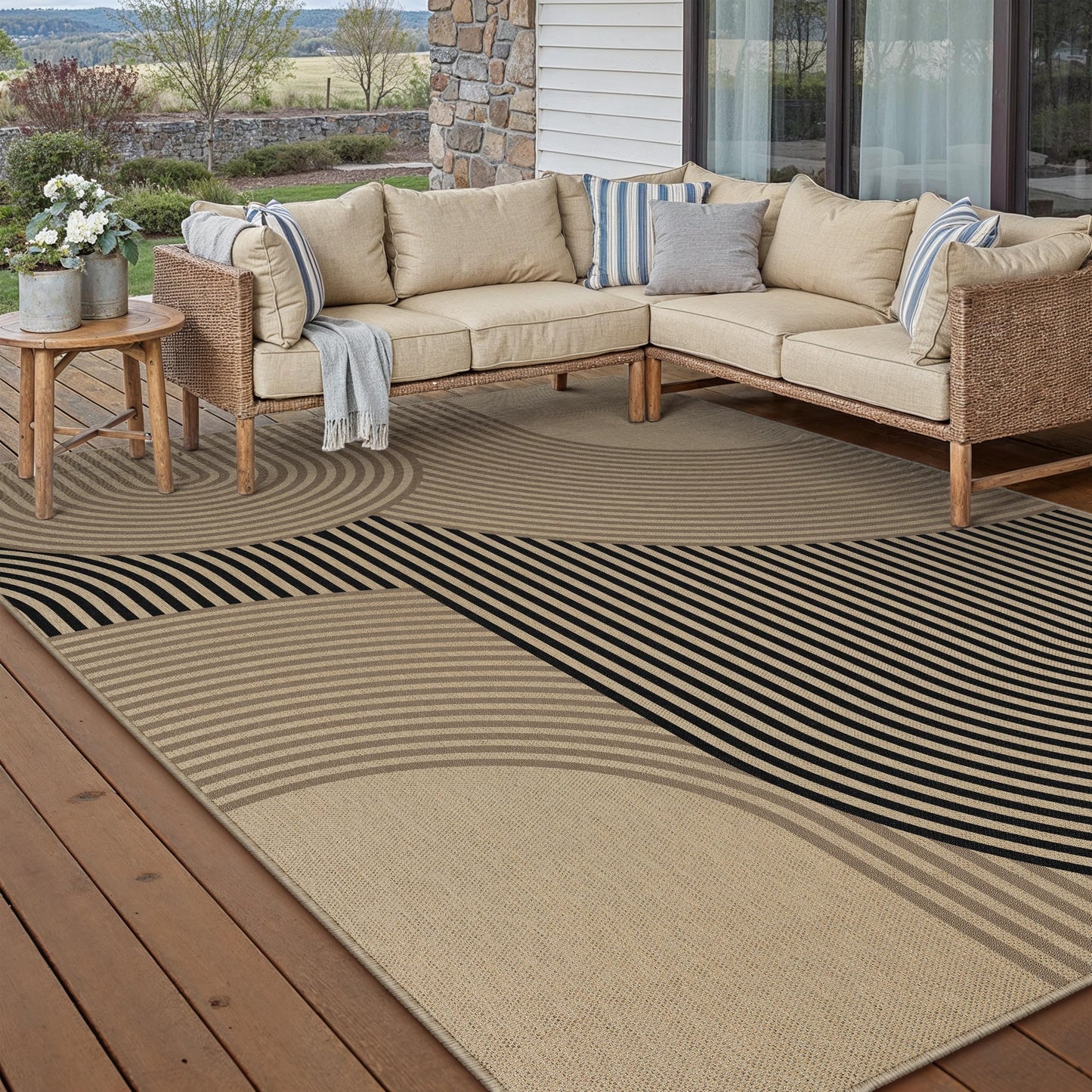 PureCozy Modern Rainbow Easy Jute Rug 6x9 Large Living Room Carpet Washable Outdoor Patio Dining Room Rug Contemporary Farmhouse Non Slip Indoor Outdoor Carpet for Backyard Deck Office Decor