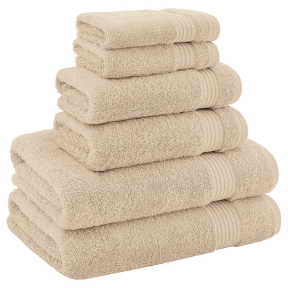 American Veteran Towel, 100% Cotton Turkish 6 Piece Towel Set, Luxury Towels Set of 6 for Bathroom Essentials, 2 Bath Towels 2 Hand Towels 2 Washcloths, Beige