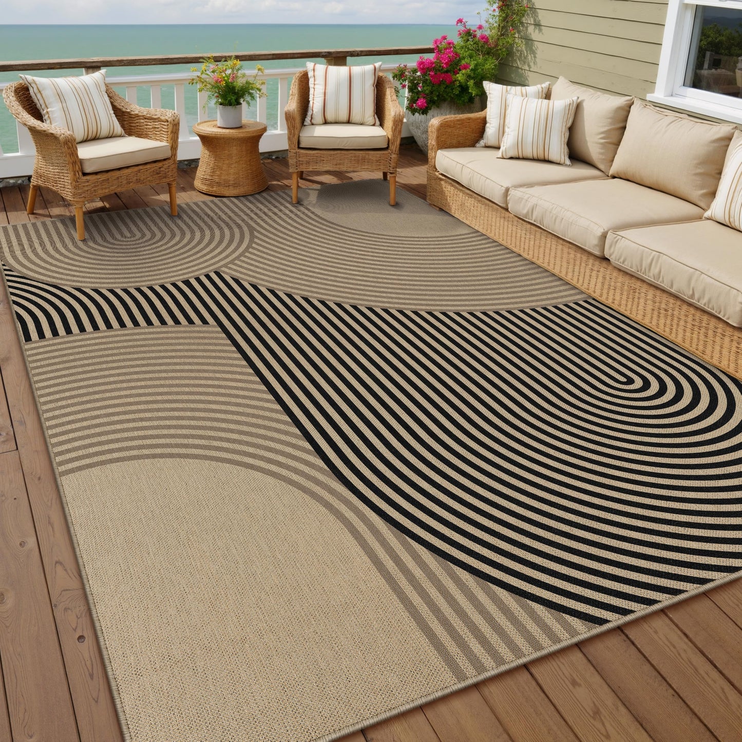 PureCozy Modern Rainbow Easy Jute Rug 6x9 Large Living Room Carpet Washable Outdoor Patio Dining Room Rug Contemporary Farmhouse Non Slip Indoor Outdoor Carpet for Backyard Deck Office Decor