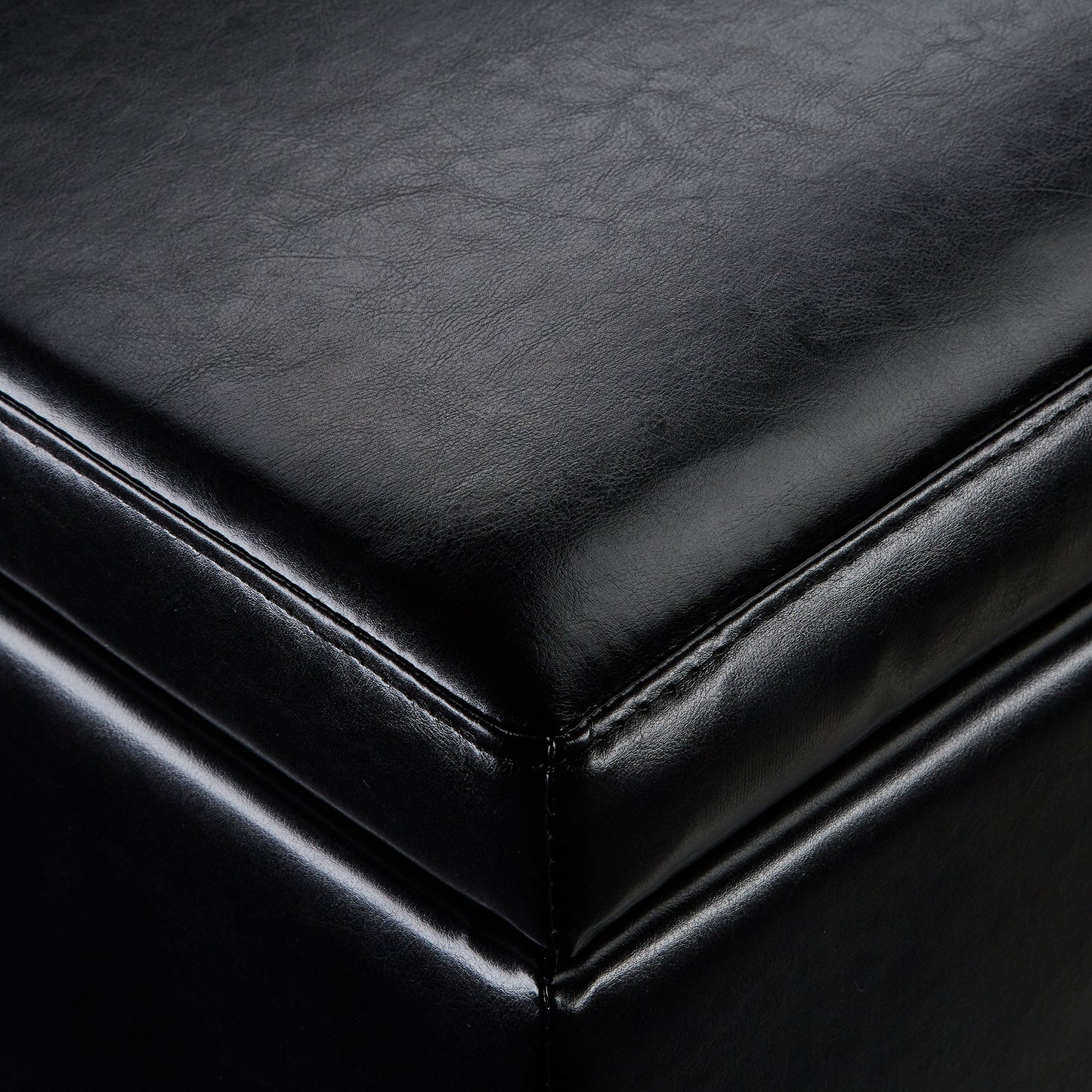 FIRST HILL FHW HRF1980 Uphosterly, Large, Midnight Black Ottoman with Faux Leather Fabric, Safety Hinge