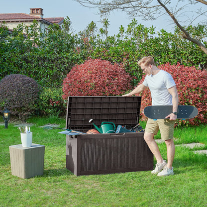 YITAHOME 100 Gallon Large Resin Deck Box Outdoor Storage with Cushion for Patio Furniture,Outdoor Cushions,Garden and Pool Supplies-Waterproof,Lockable (Brown)