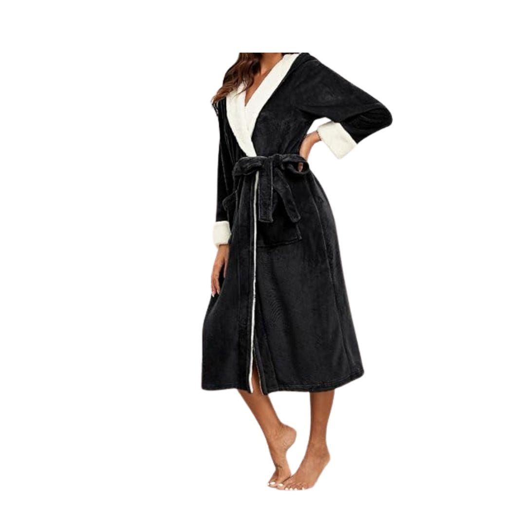 RONGTAI Women's Plush Fleece Hooded Bathrobe