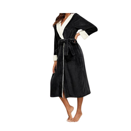 RONGTAI Women's Plush Fleece Hooded Bathrobe