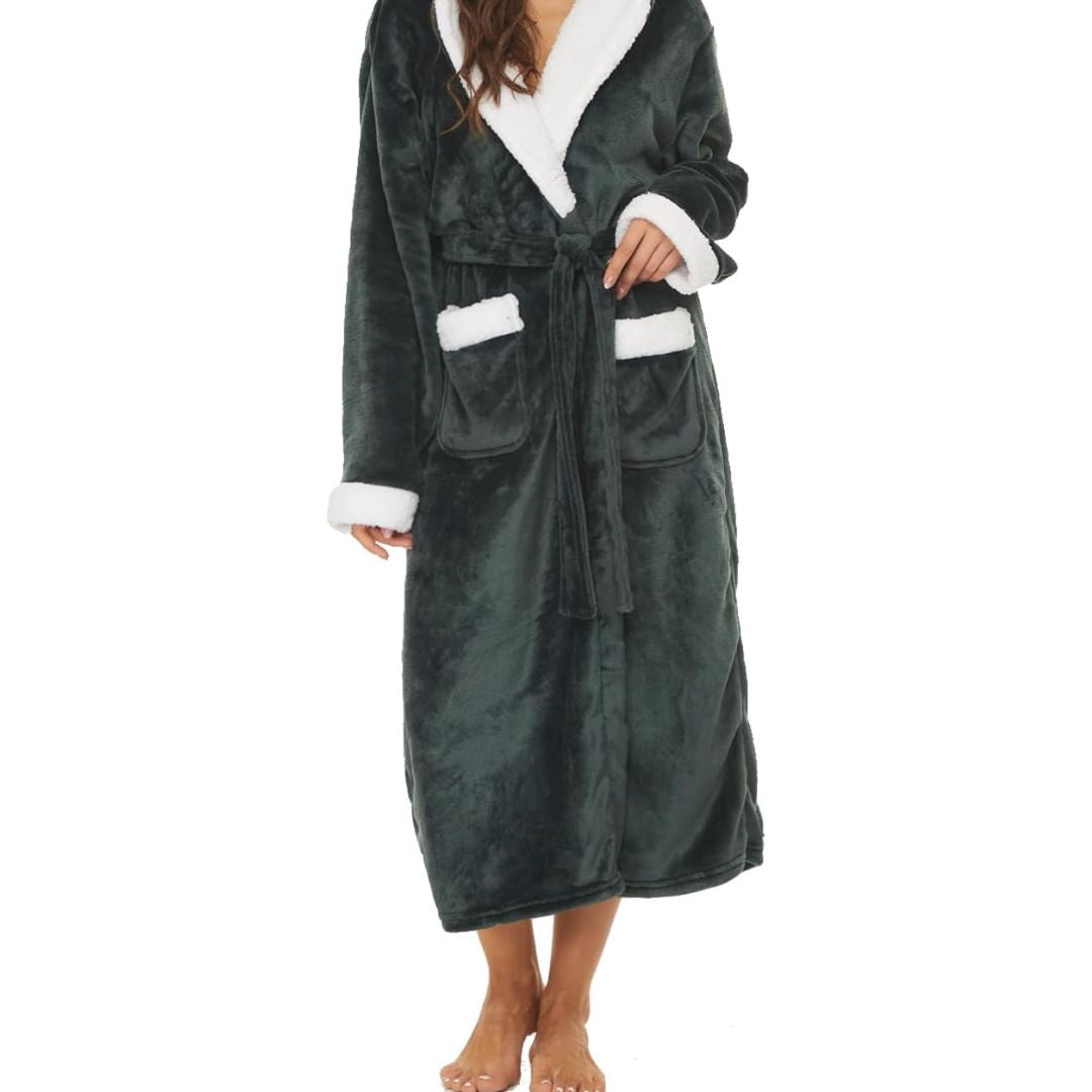 Fleece Women's Hooded Bathrobe for Spa & Home