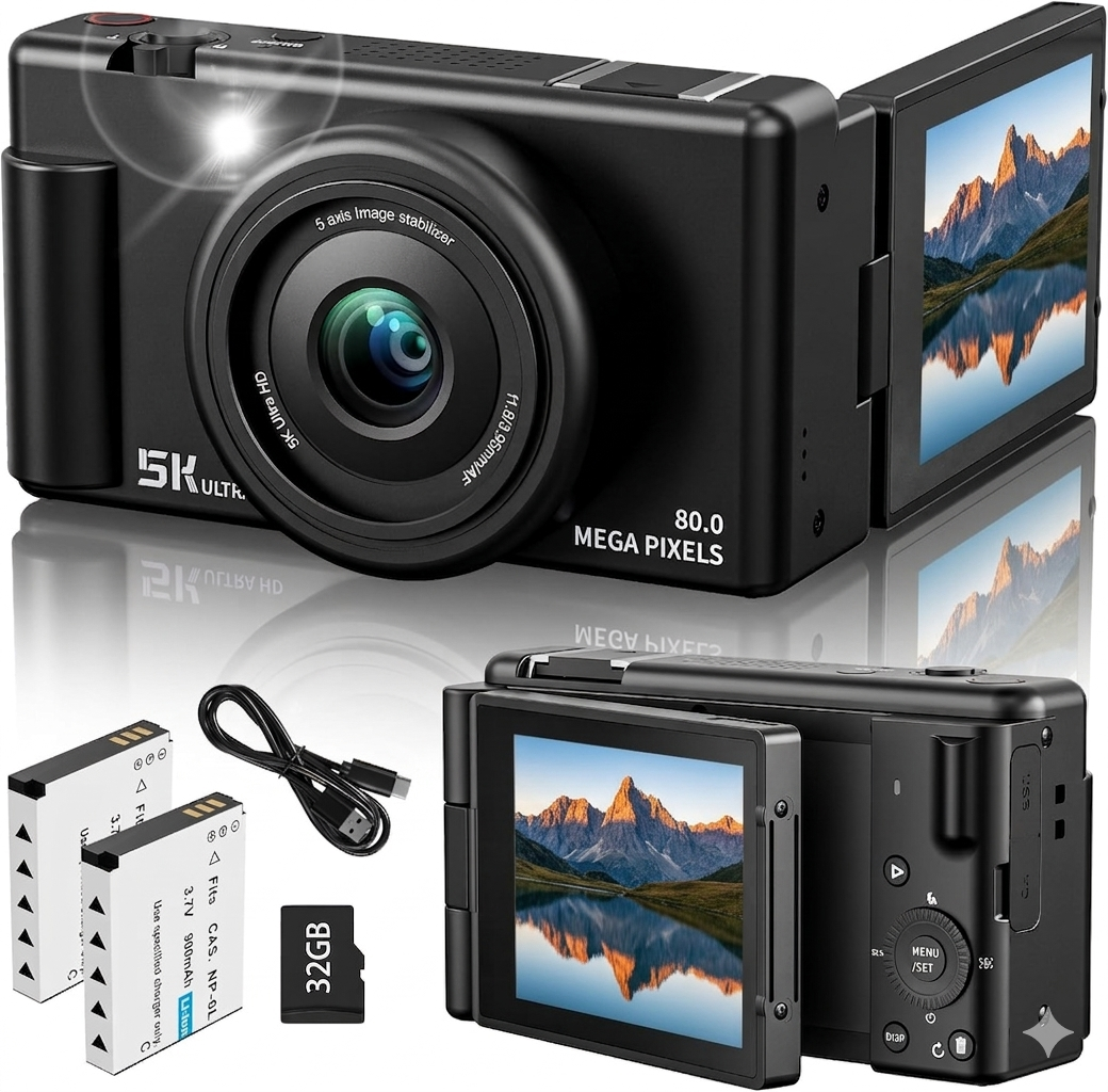 5K 80MP Autofocus Digital Vlogging Camera Bundle