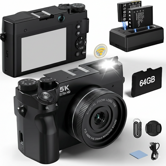 5K 75MP WiFi Digital Vlogging Camera with Zoom