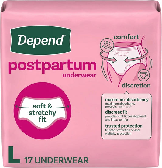 17 Count Depend Postpartum Disposable Underwear