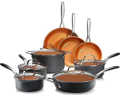 Gotham Steel Pro 13 Pc Ceramic Pots and Pans Set Non Stick Cookware Sets Pot and Pan Set, Kitchen Cookware Sets, Ceramic Cookware Set, Hard Anodized Cookware Set, Pot Set, Dishwasher Safe, Copper