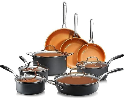 Gotham Steel Pro 13 Pc Ceramic Pots and Pans Set Non Stick Cookware Sets Pot and Pan Set, Kitchen Cookware Sets, Ceramic Cookware Set, Hard Anodized Cookware Set, Pot Set, Dishwasher Safe, Copper