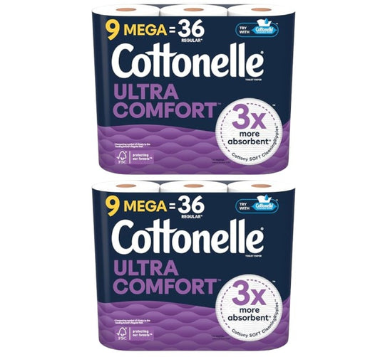 2 Pack 9 Mega Rolls Cottonelle Ultra Comfort Toilet Paper