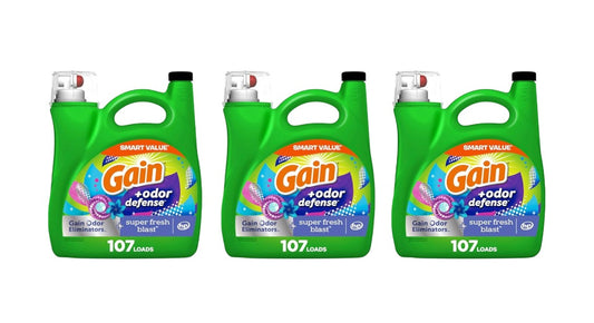 3 Pack 107 Loads 154 fl Oz Gain Odor Defense Liquid Laundry Detergent