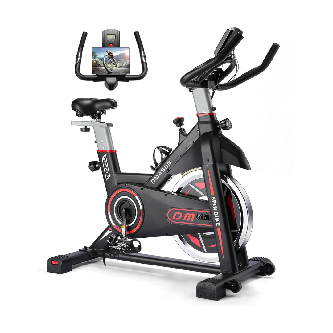 Exercise Bike, DMASUN Classic Brake Pad Stationary Bike for Home with 300 LBS Capacity, Indoor Bike with Comfortable Seat Cushion, Digital Display with Pulse
