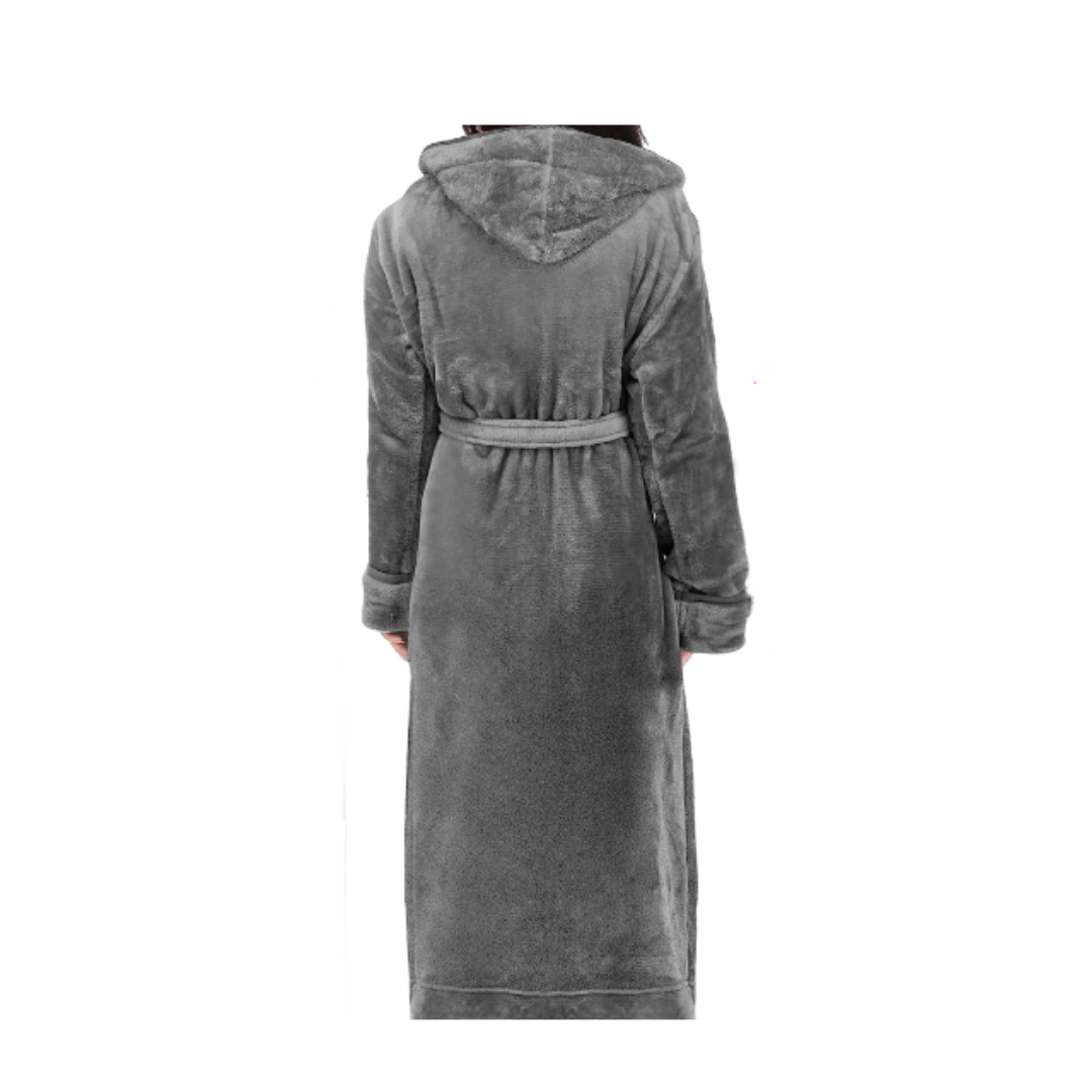 NY Threads Women's Fleece Hooded Bathrobe Plush Long Spa Robe, Medium, Steel Grey