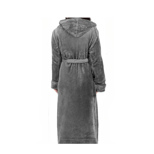 NY Threads Women's Fleece Hooded Bathrobe Plush Long Spa Robe, Medium, Steel Grey