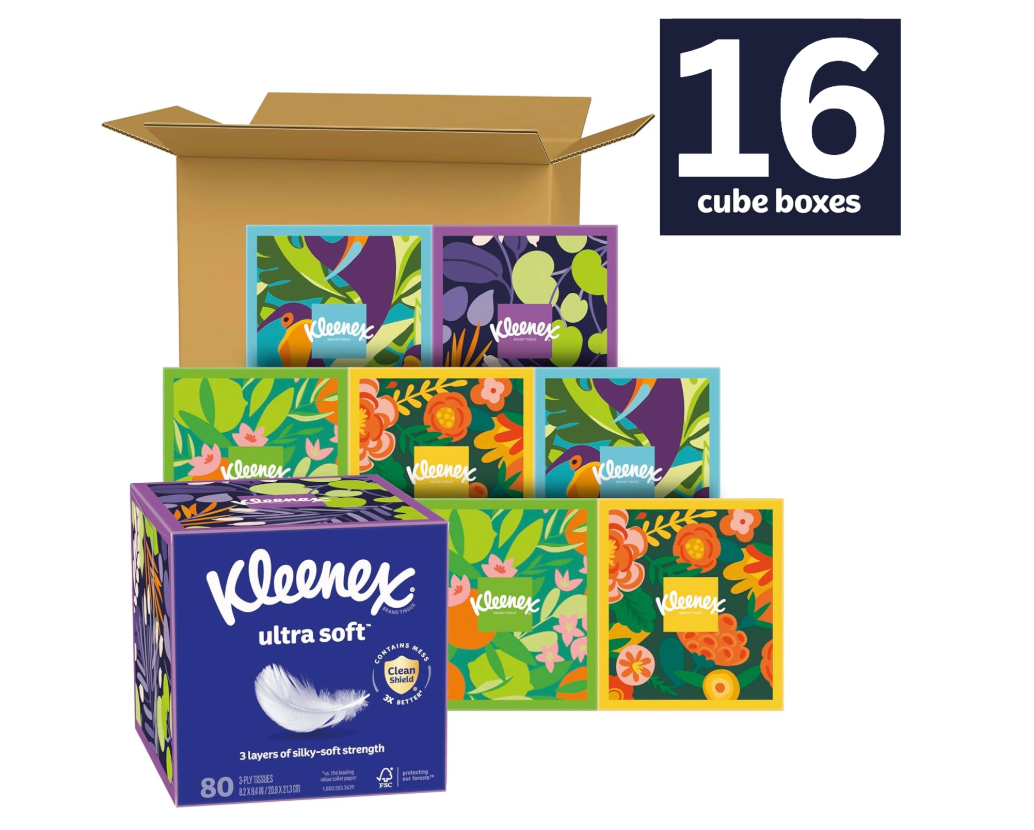 16 Pack of 80 Count Kleenex Ultra Soft 3-Ply Facial Tissues