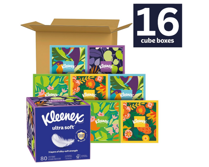 16 Pack of 80 Count Kleenex Ultra Soft 3-Ply Facial Tissues