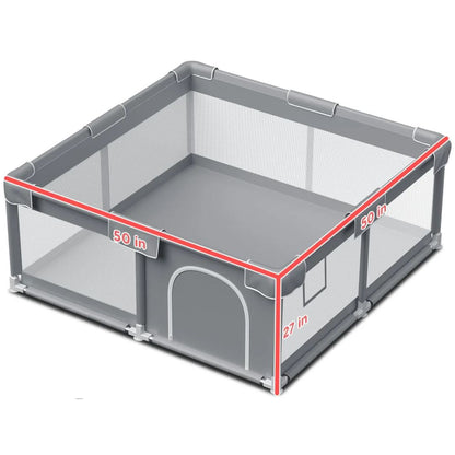 Baby Playpen Baby Play Pen for Babies and Toddlers Safe Anti-Fall Baby Play Yards Indoor & Outdoor Sturdy Safety Baby Activity Center with Soft Breathable Mesh Baby Fence 50×50 Inch