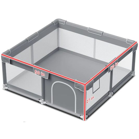 Baby Playpen Baby Play Pen for Babies and Toddlers Safe Anti-Fall Baby Play Yards Indoor & Outdoor Sturdy Safety Baby Activity Center with Soft Breathable Mesh Baby Fence 50×50 Inch