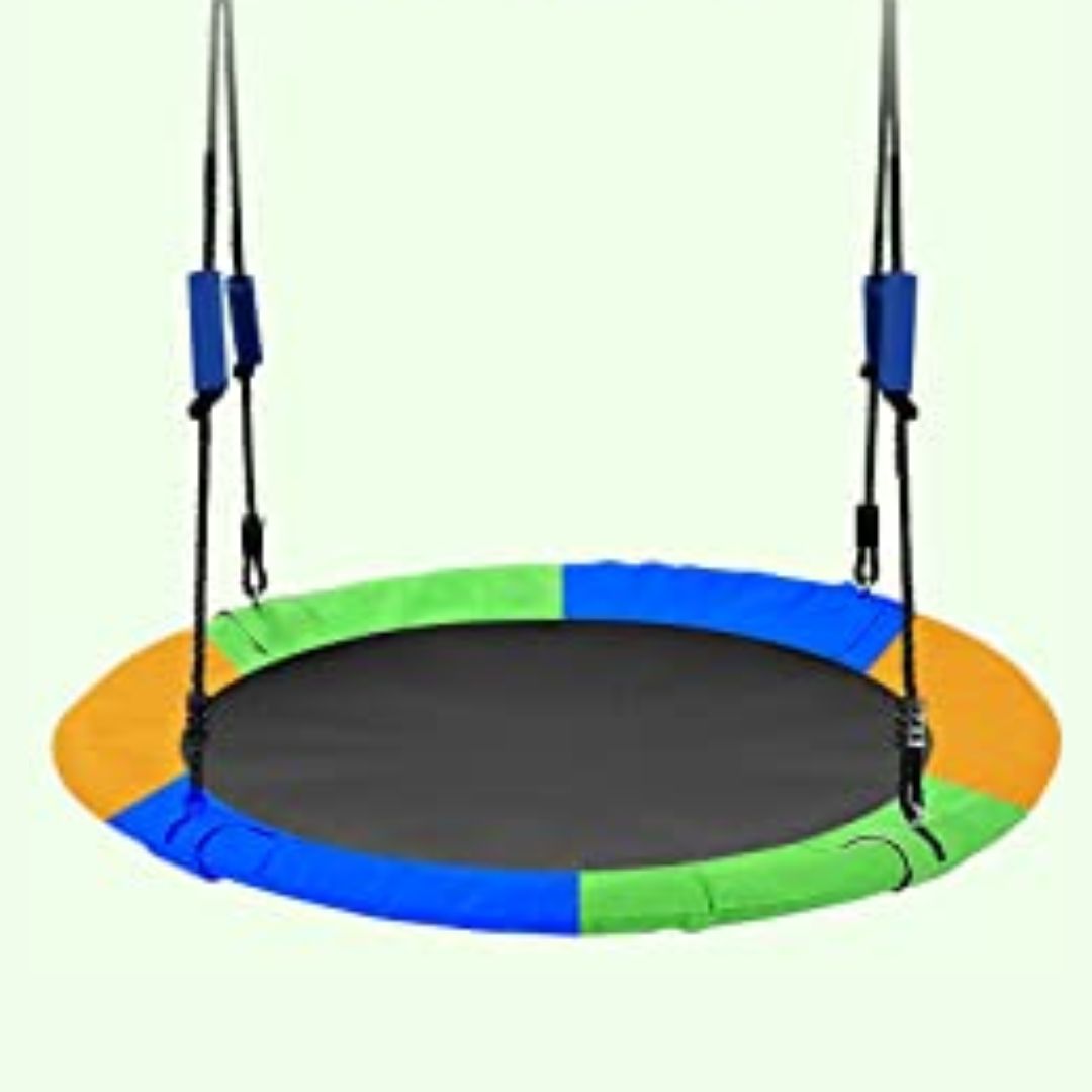 DEROFIT 40 Inch Flying Saucer Tree Swing for Kids,750lb Round Indoor Outdoor Swing Set with Foam Handle,Circle Swing with Steel Frame Adjustable Rope,Easy to Install 750lb Weight Capacity