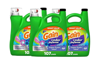 3 Pack 107 Load Gain Odor Defense Liquid Laundry Detergent (Add 3)