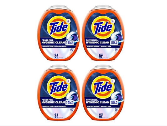 4 Pack 63 Count Tide Hygienic Clean Power PODS Detergent